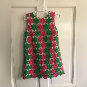 Lilly Pulitzer Pink and Green Floral Crochet A-Line Dress